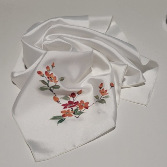 White Floral Silk Square Scarf - Picture 1 of 5